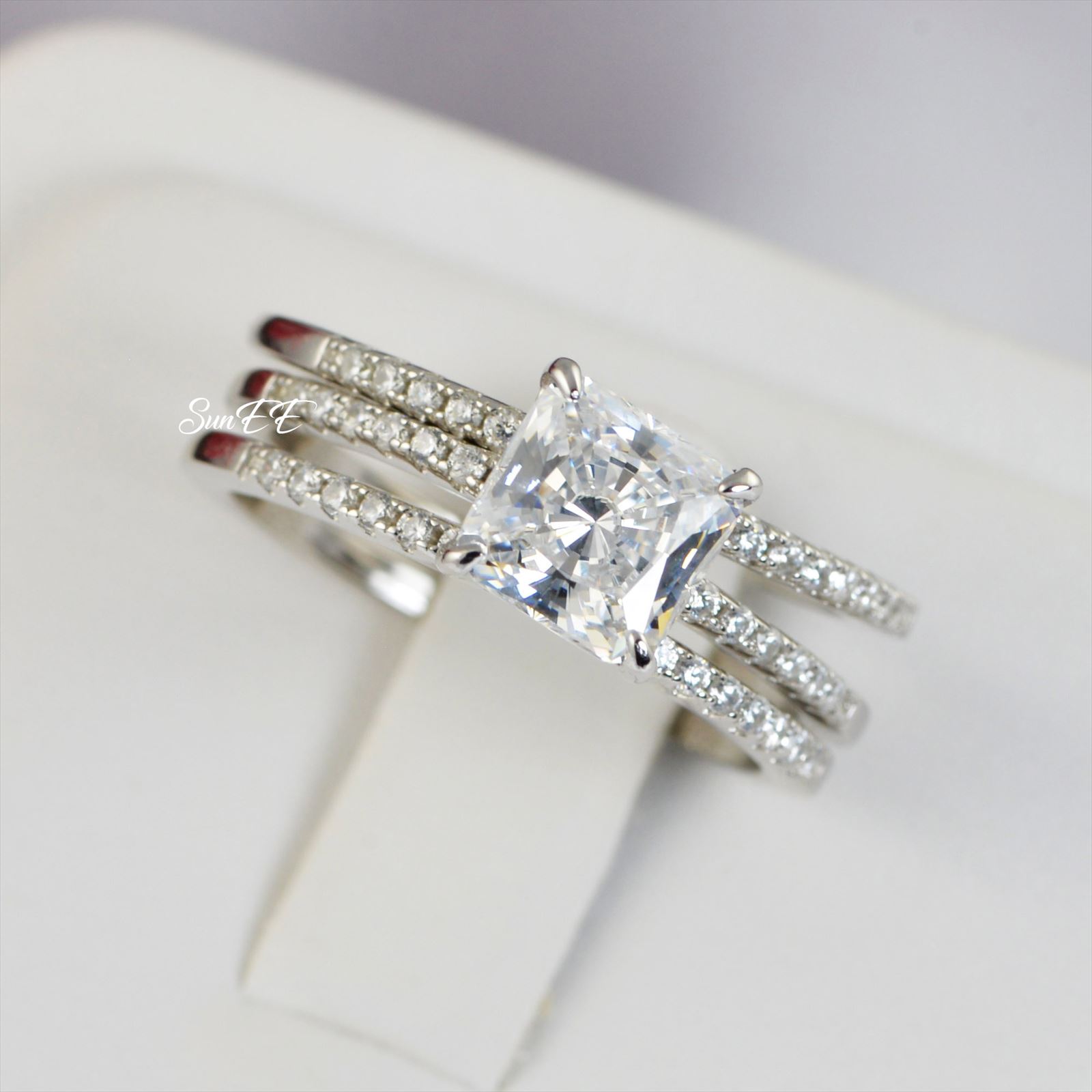 New 3.55ct Princess Diamond Wedding Band Rings Engagement Ring Real 925