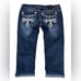 Miss Me Jeans Womens 31 Blue Denim Tribal Signature Cuffed Capri