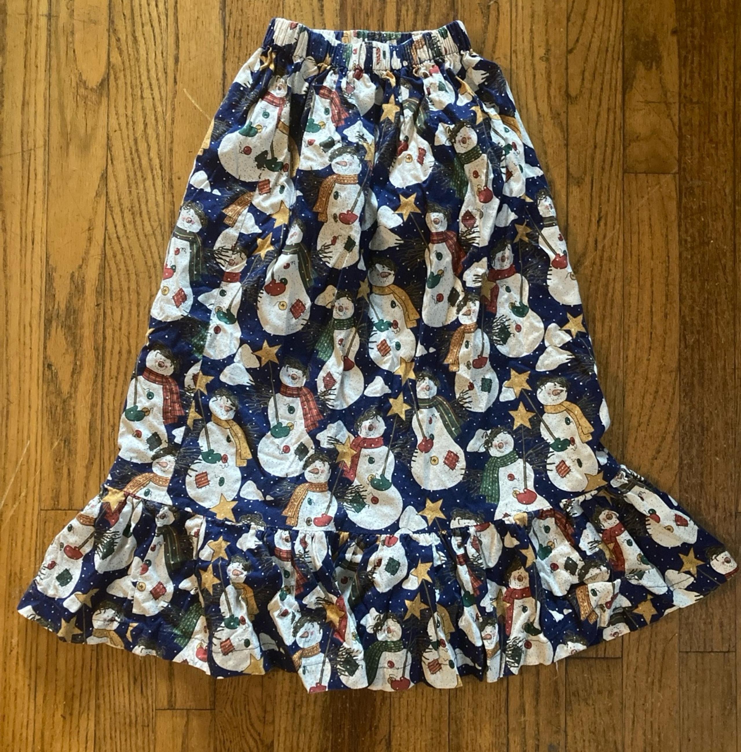 Vintage Handmade Girls Holiday Skirt Snowman