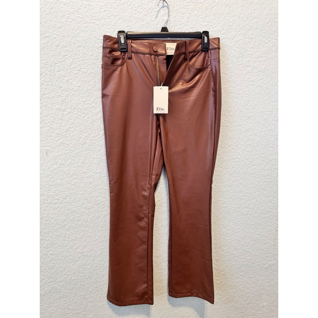 Elie by Elie Tahari Vicuna Cognac Brown Faux Leather Pants Women Size 6 Straight