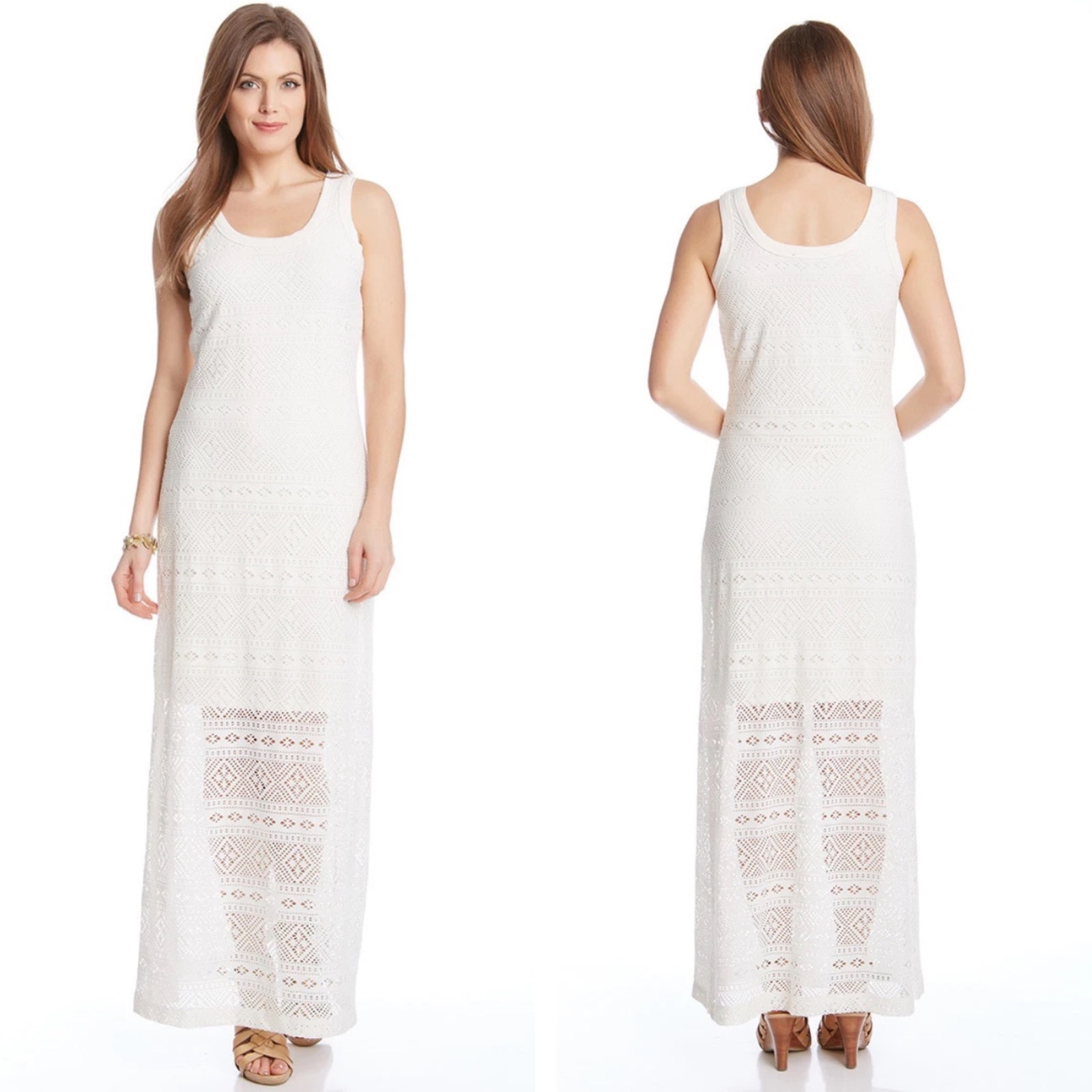 KAREN by KAREN KANE Crochet White Maxi Dress Lined SZ Small