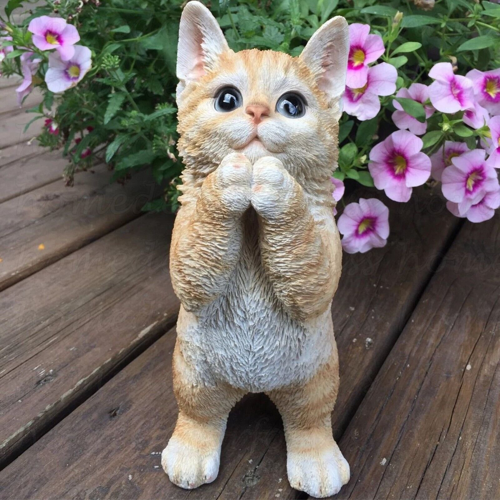 Realistic Orange Tabby Cat Playing Praying Garden Statue Figurine Home Decor