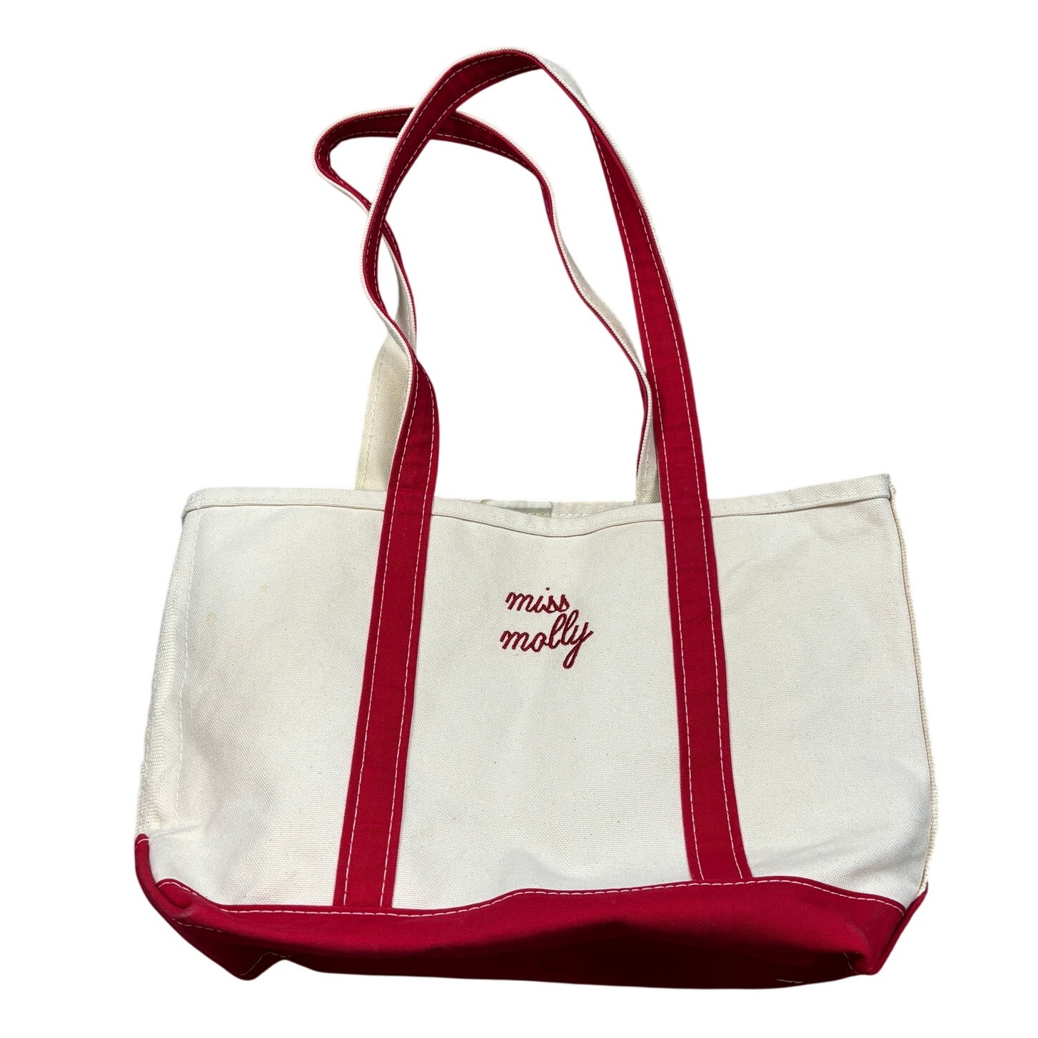 Vintage LL Bean Boat and Tote Medium Canvas Tote 18x11 Red Beach Grocery
