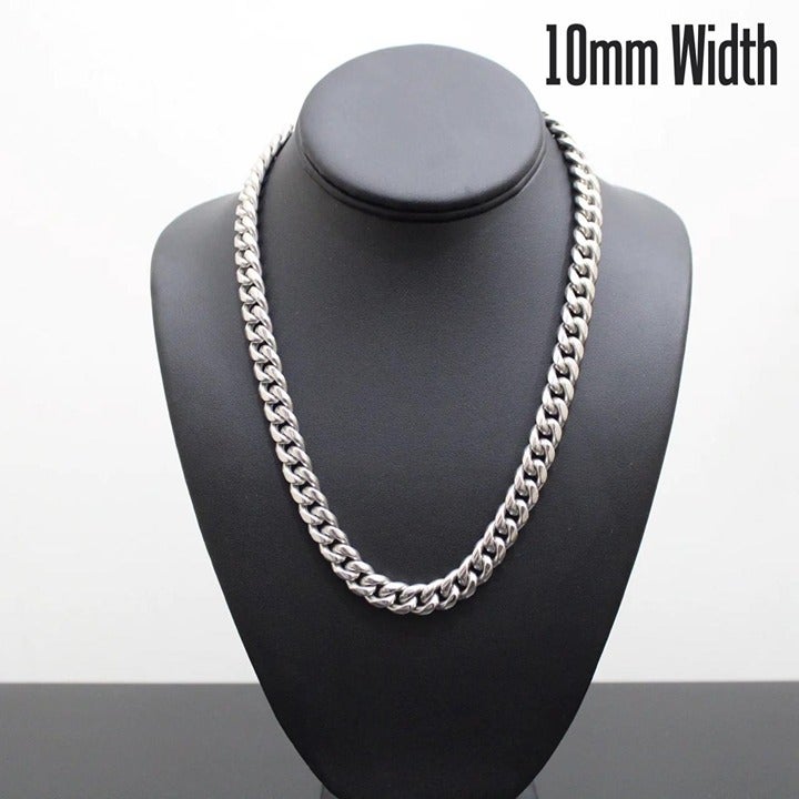 Silver 10mm Cuban Link Chain 18 / 20 Stainless Steel