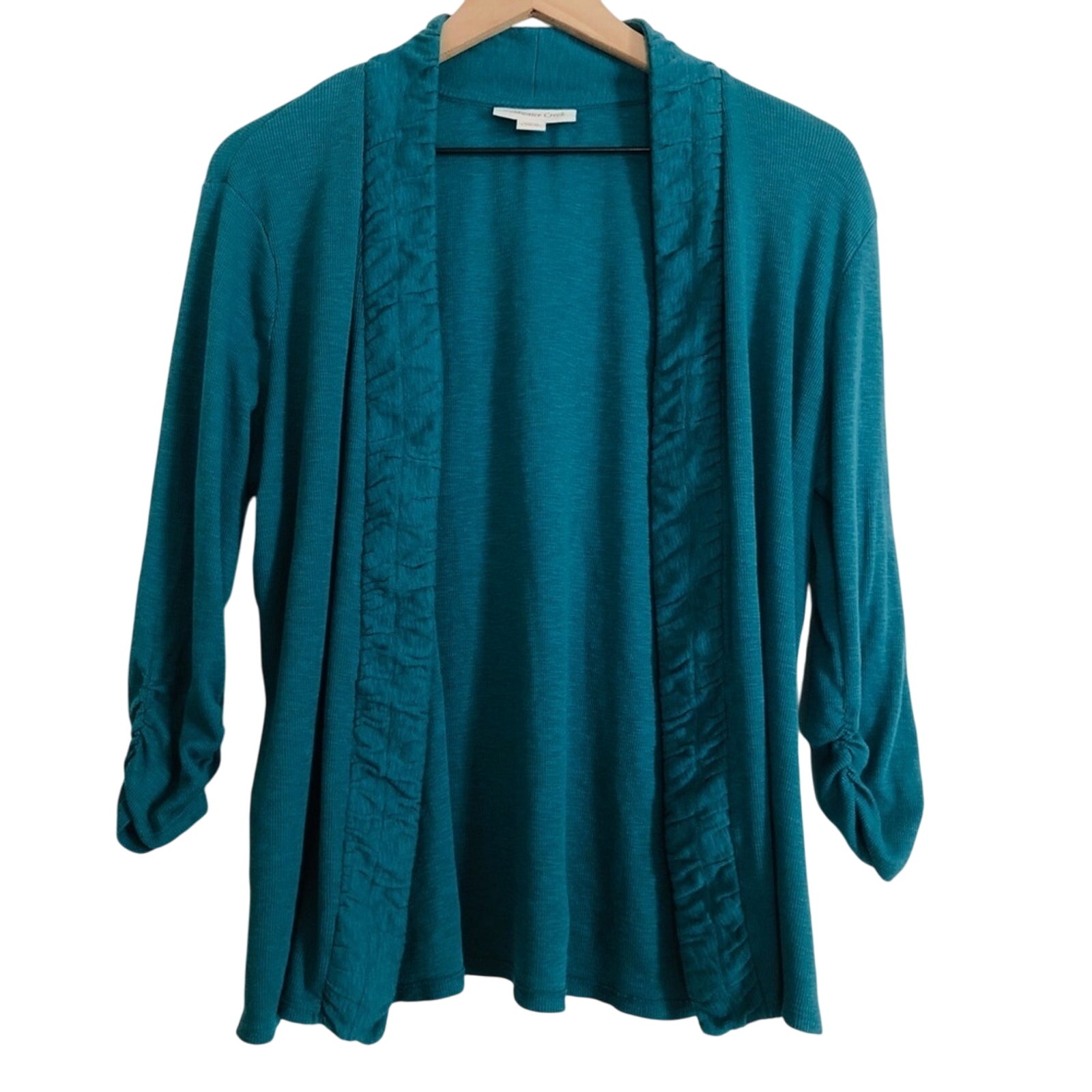Coldwater Creek Teal Blue Open Front Ribbed Lightweight Boho Cardigan Sweater