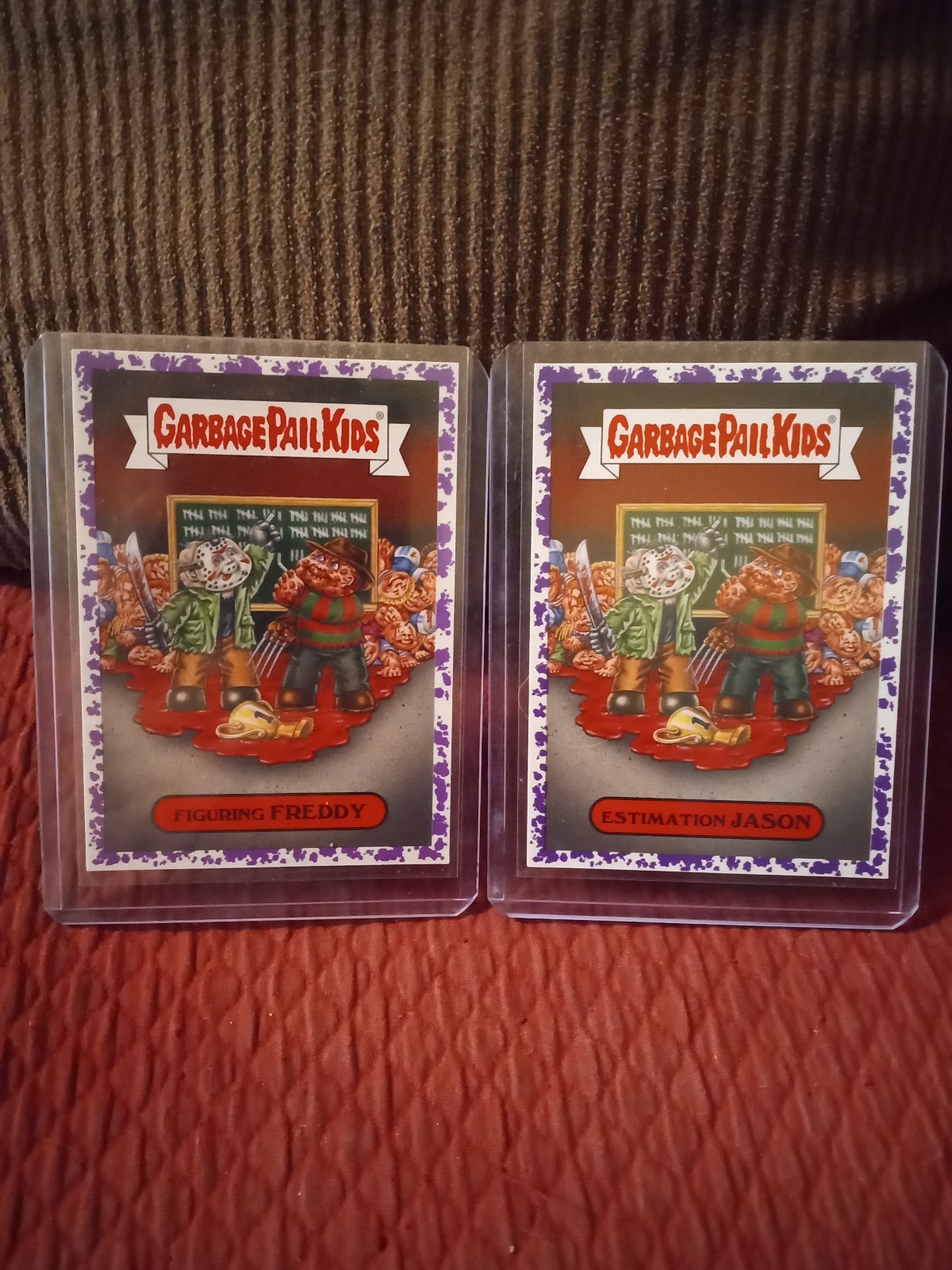 2019 GPK REVENGE OF OH THE HORROR-IBLE Freddy/Jason Purple Parallel Set #5a/5b