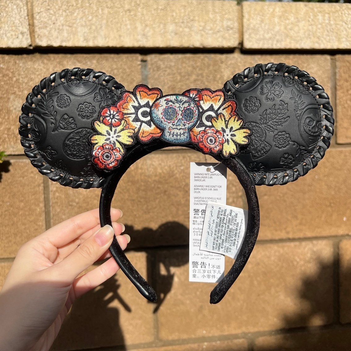 Disney Parks Pixar Coco embroidered Floral Skull Minnie Ear Headband leather