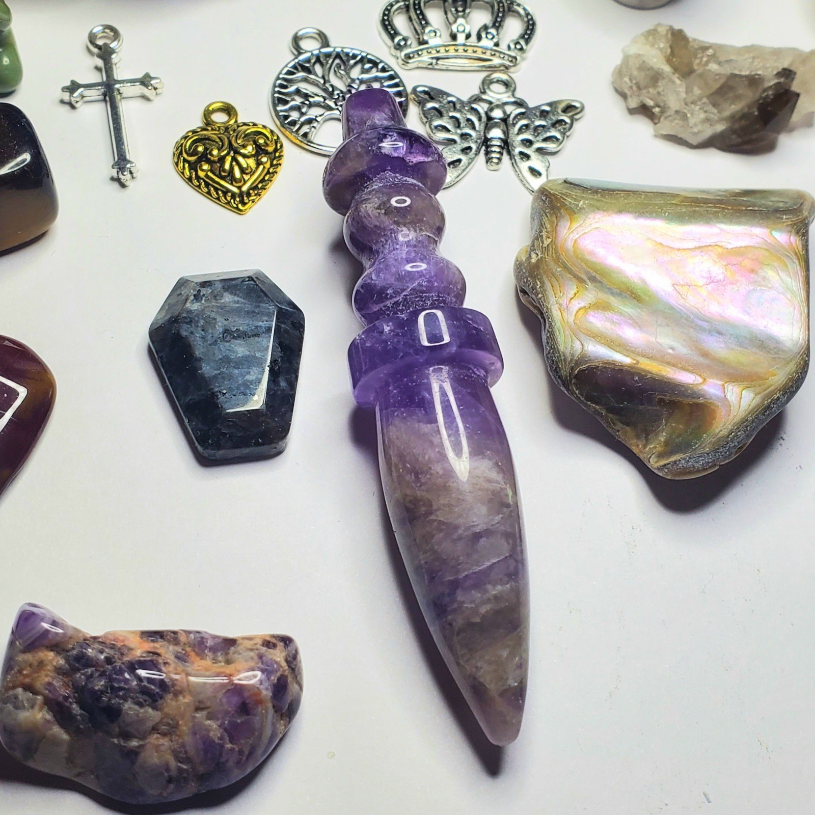 Rocks Shells Collection Amethyst Onyx Smoky Quartz Crystal Junk Drawer Lot Type