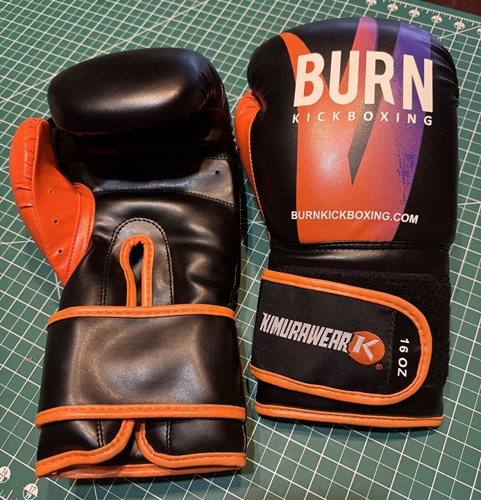 Burn Kickboxing Gloves 16oz Kimurawear Black & Orange Boxing Gloves With Velcro