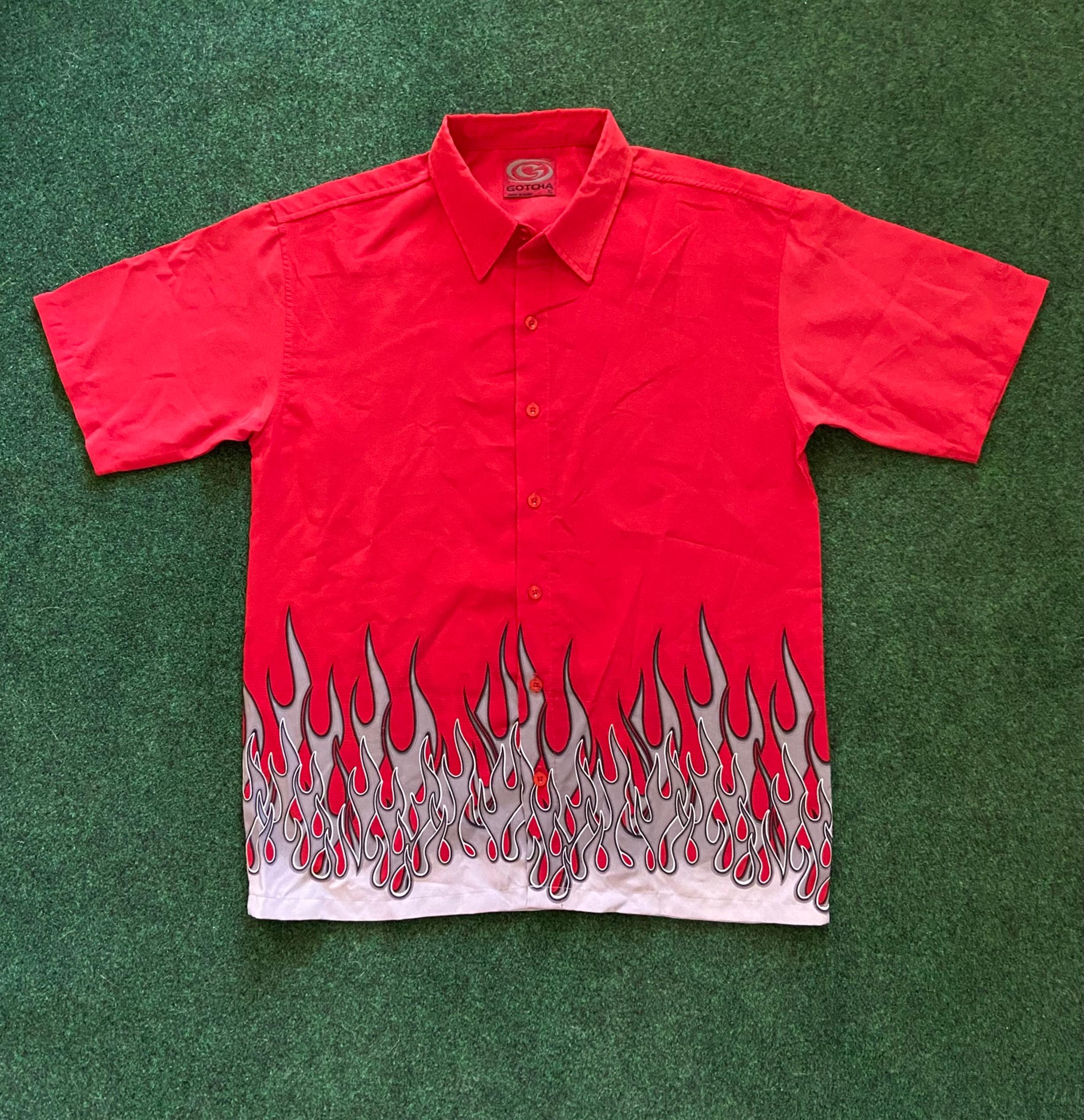Vintage 90s Gotcha Flame Button Down Shirt