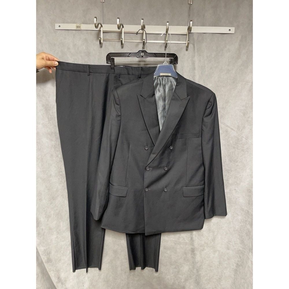 NWOT Vinci Suit Men 50R Gray Double Breasted Academia W44 Pants Unhemmed Luxury