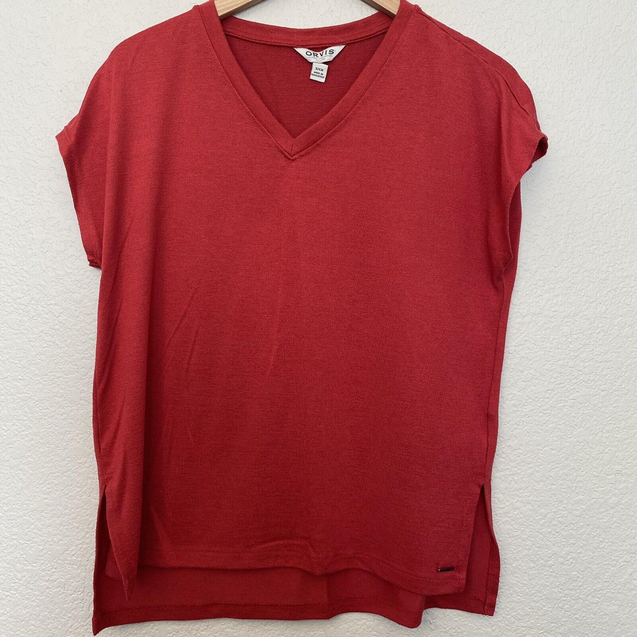 Orvis Shirt Womens Small Red Short Sleeve Outdoor