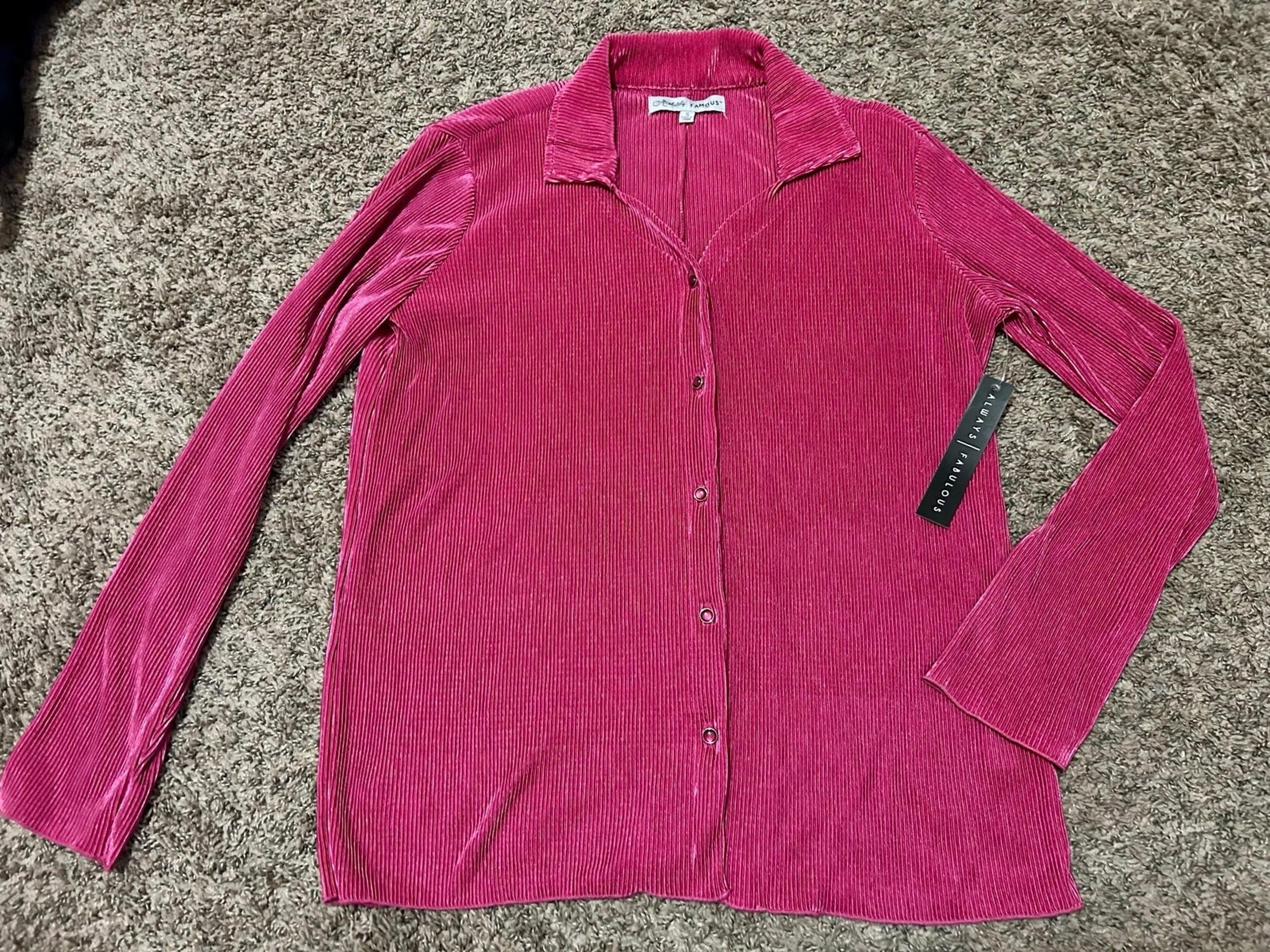 Hot Pink Ribbed Absolutely Famous Women’s Button Up/Blouse Size Small