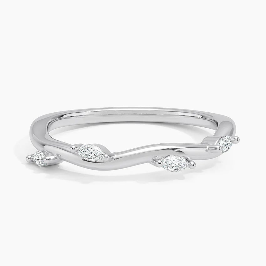 14K White Gold Diamond Wave Ring – Marquise & Round Cut Accent Band