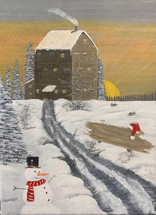Snowy Day Landscape Original Acrylic Painting