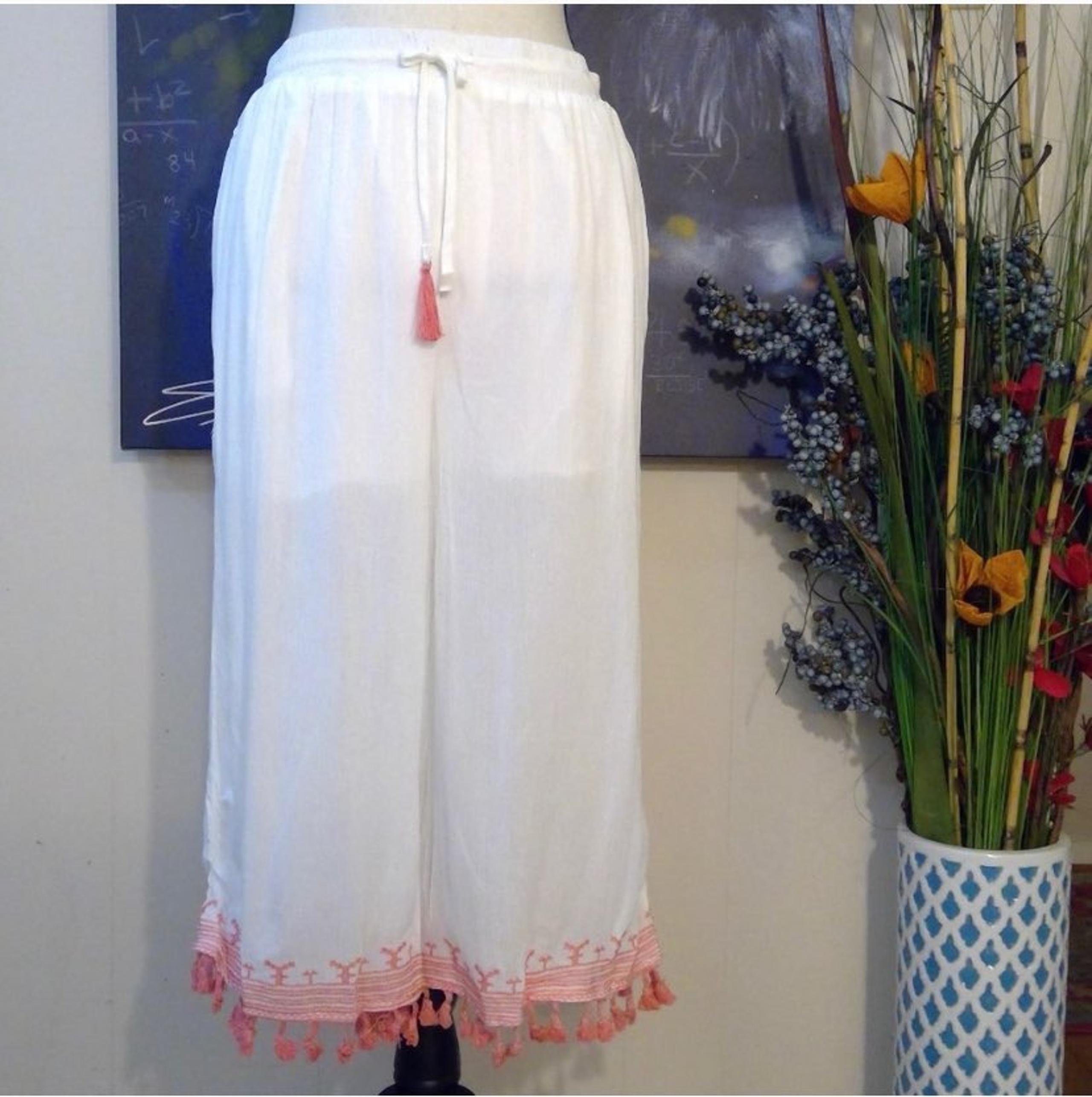 NWT White & Pink Tassel Pants