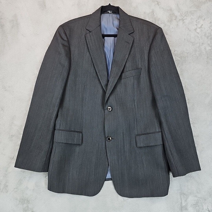 Vintage Hugo Boss Bertolucci Blazer Mens Size 42R Gray Virgin Wool Made In USA