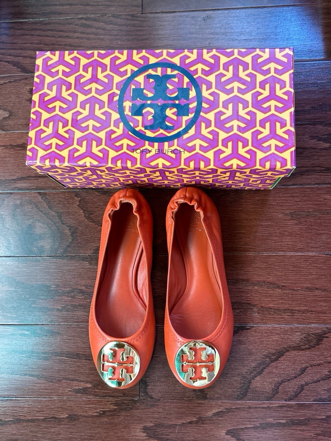Designer Tory Burch Orange/ Gold Kid’s Classic Ballet