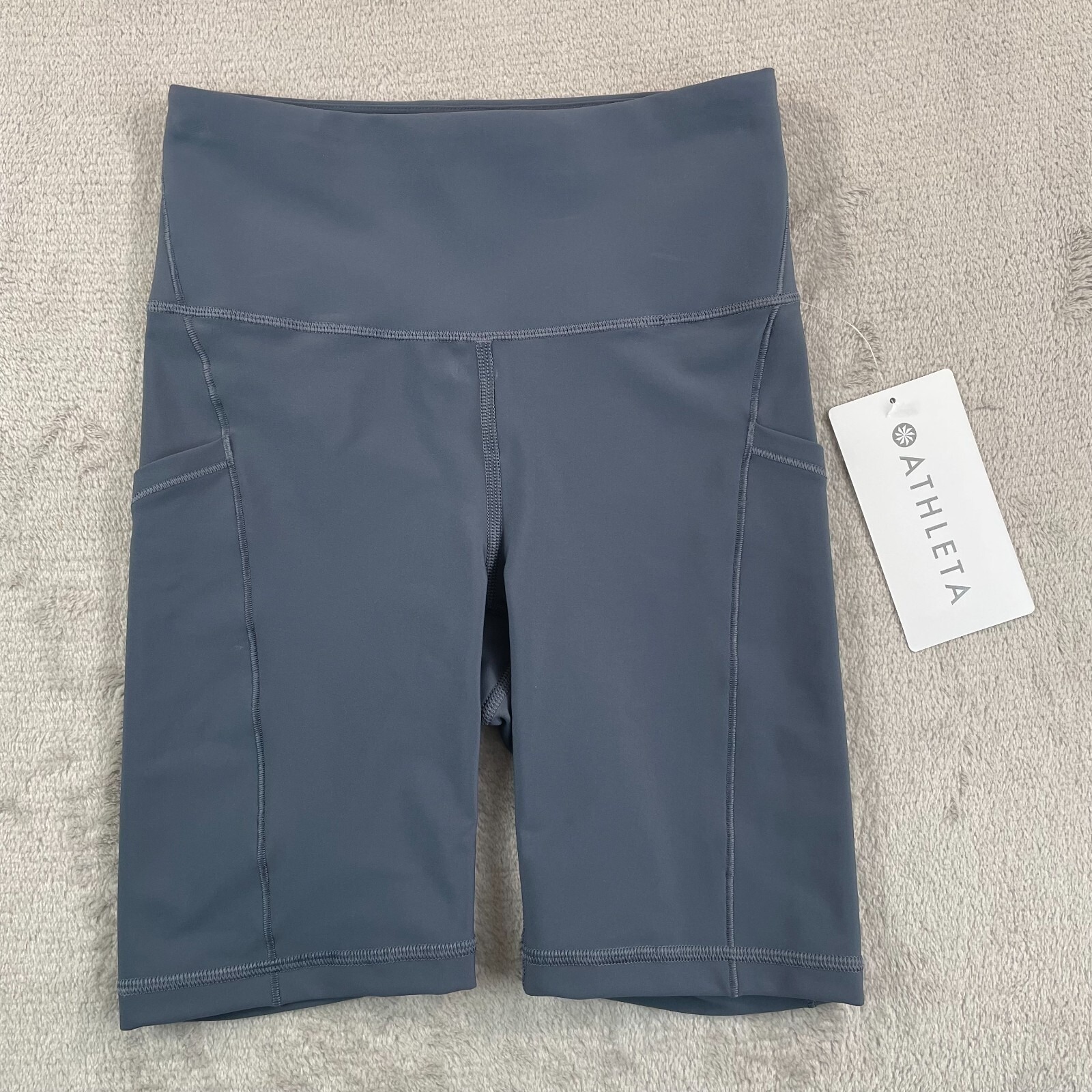 Athleta Interval Stash 7 Bike Short Women 2XS Grey Pockets Yoga Gym NWT 69