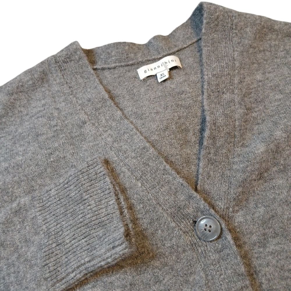 Gianni Bini Wool/Alpaca Blend Button Front Cropped Mini Cardigan Xsmall/Grey