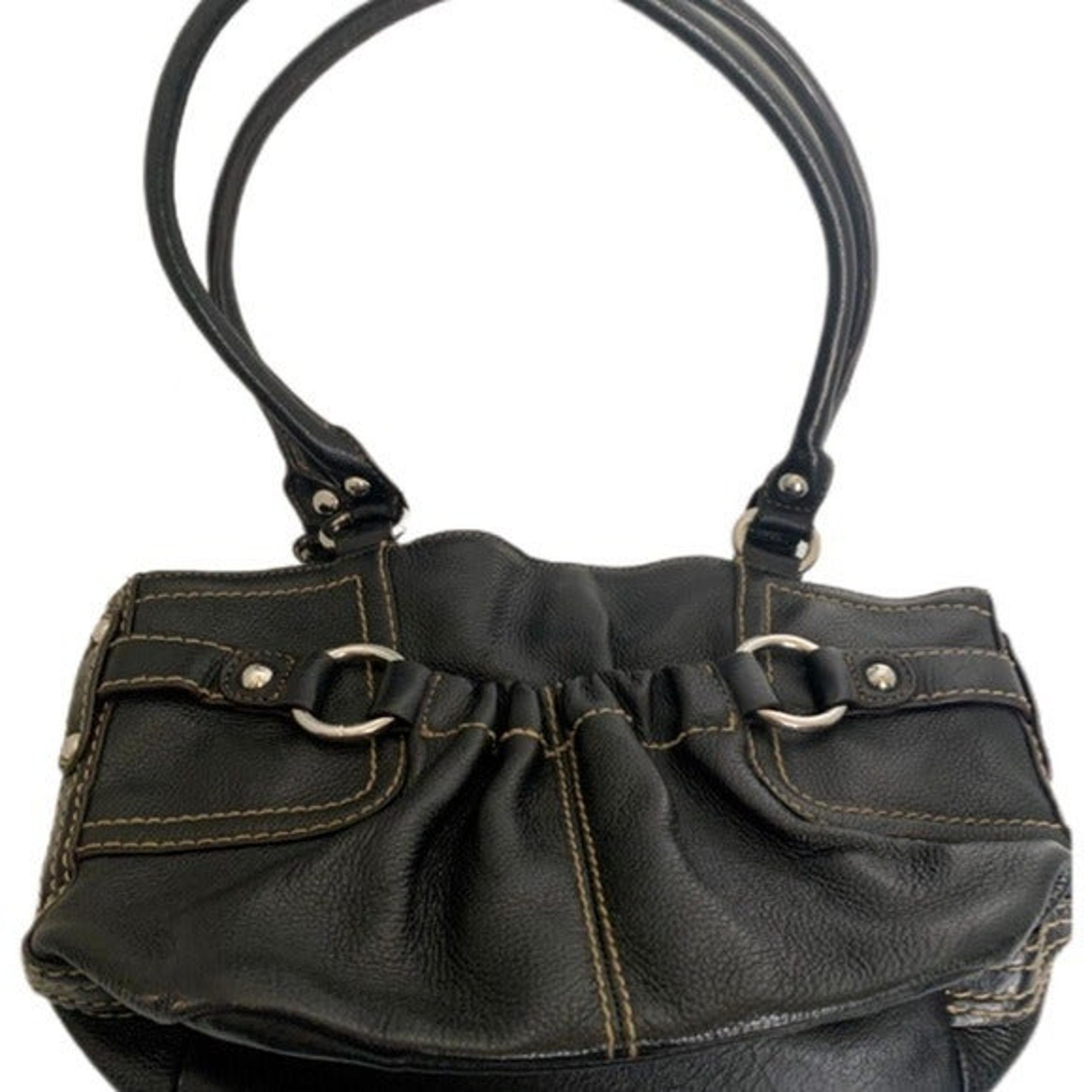 Clarks black pebble leather shoulder bag with gathered pocket silver hardware