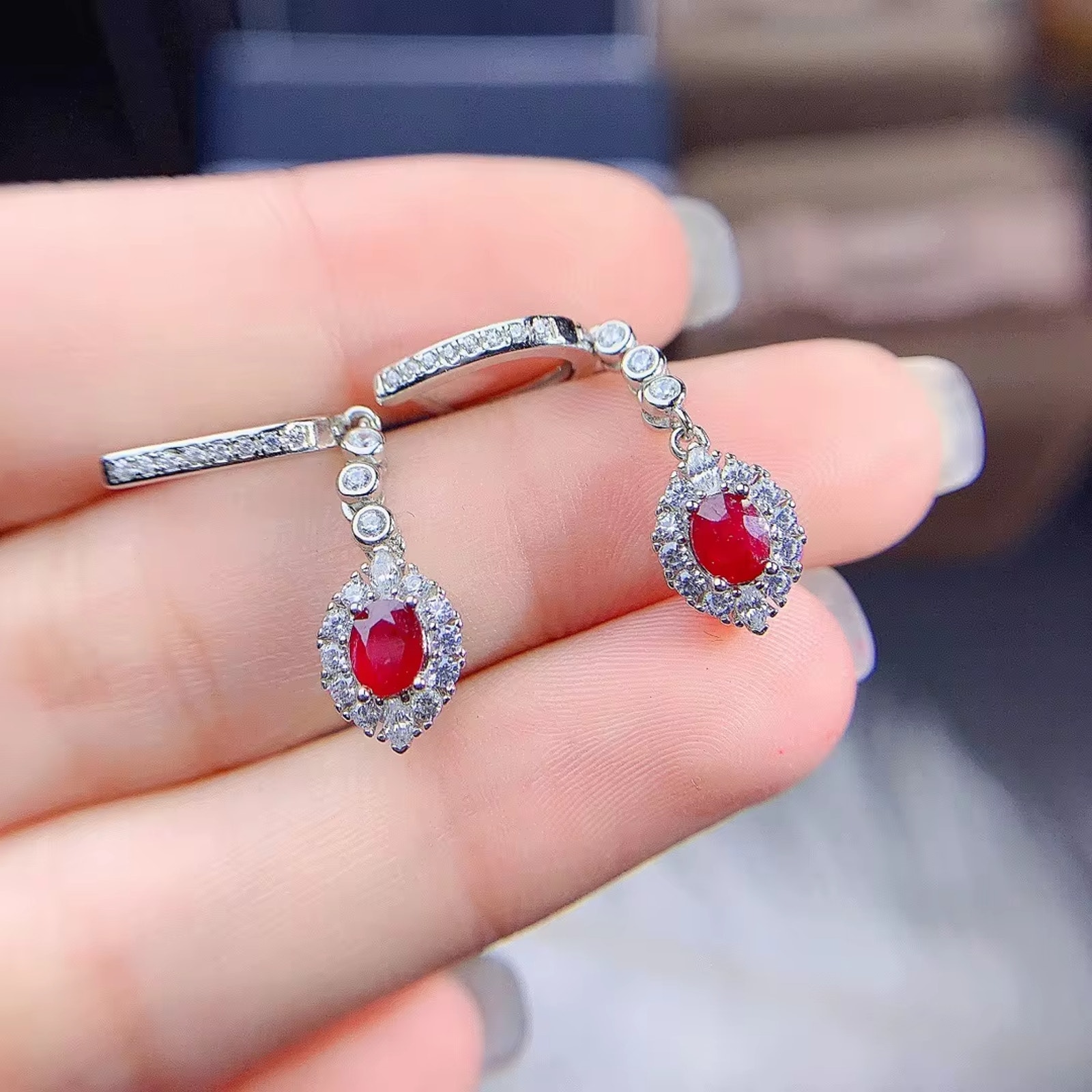 Ruby Earrings, Womens Ruby Earrings, Ruby January Birthstone Earrings 4x5mm