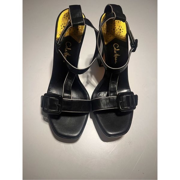 Cole Haan x Nike Air Women's 10 Strappy Platform Leather Sandals Black Buckle