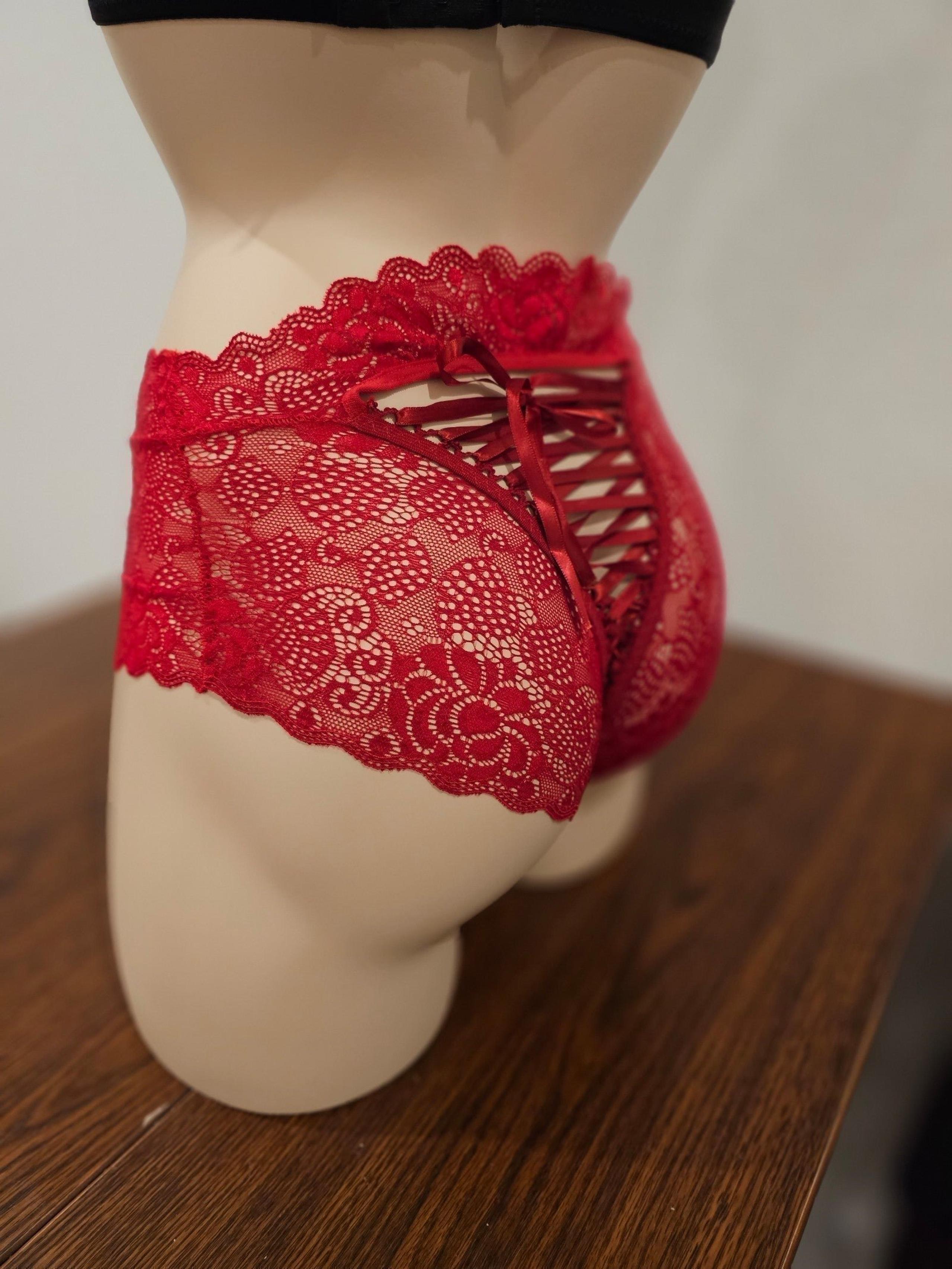 Cheeky Red Sheer Underwear, Lace, Wedding, Small