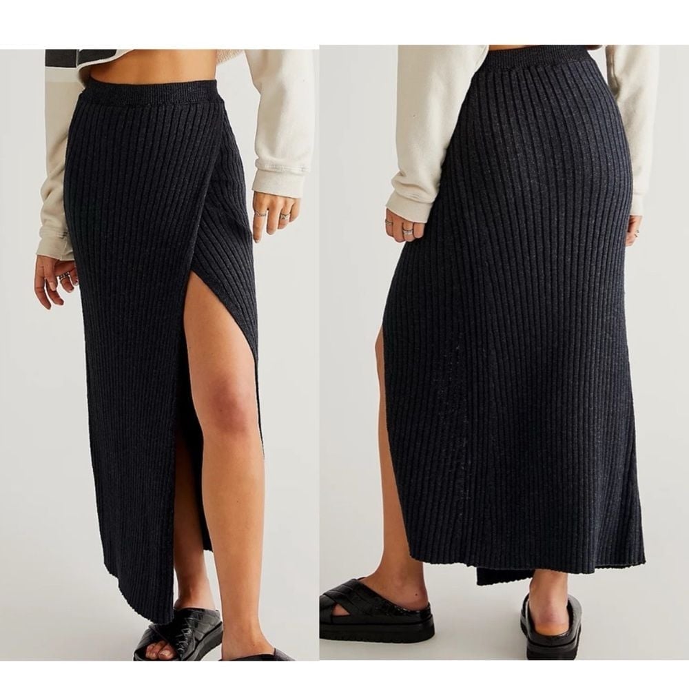 Free People Womens Better Days Skirt Size XS Black Combo Ribbed Knit Cotton NEW