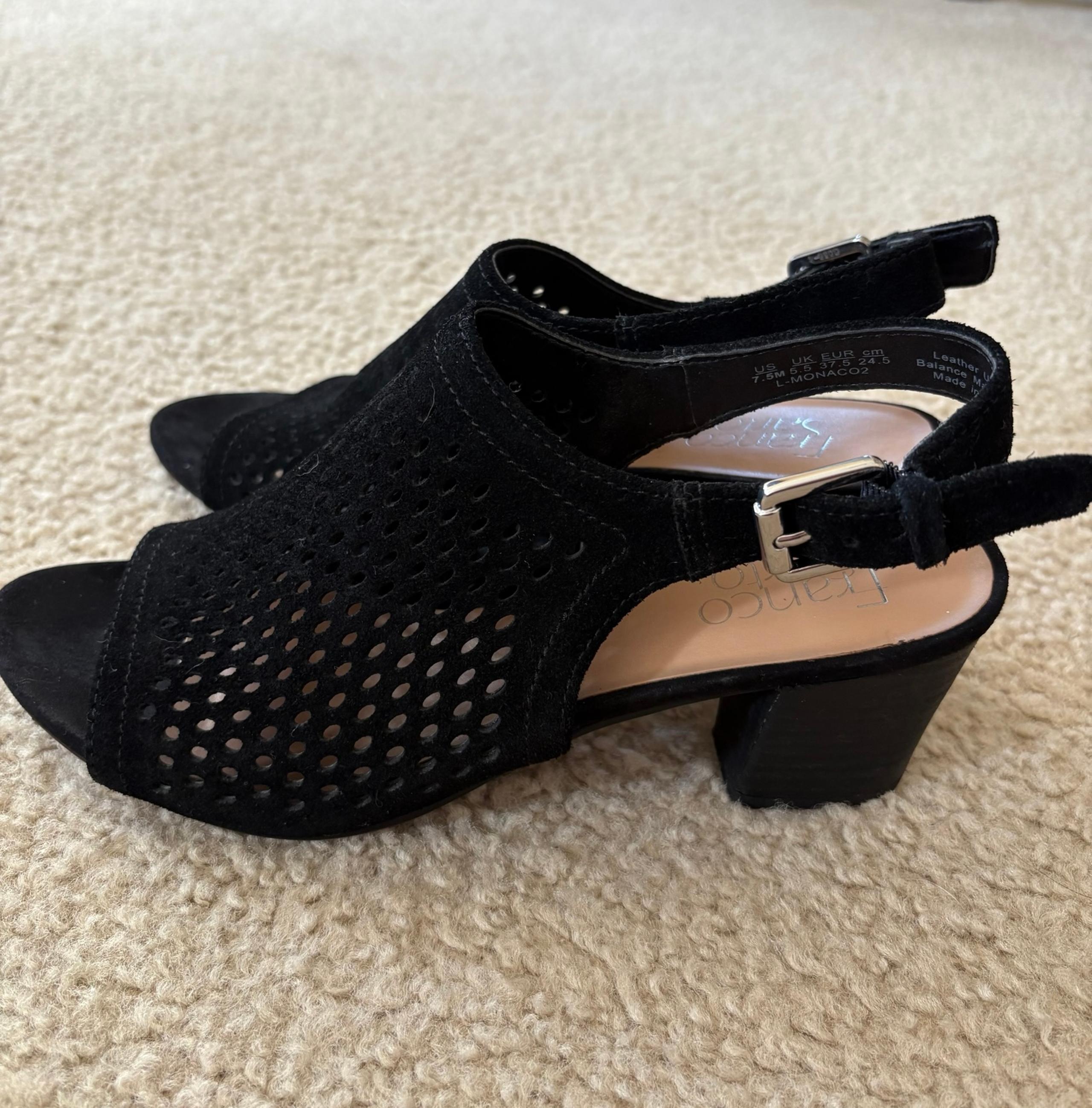 Franco Sarto Women's Monaco Black Suede Perforated Dress Sandals Size 7.5