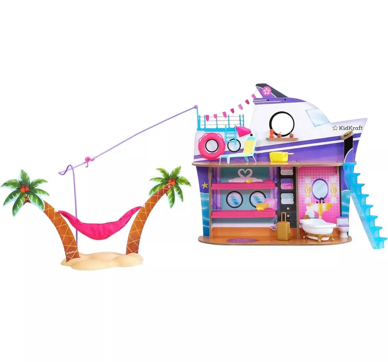 KidKraft Luxe Life 2-in-1 Wooden Cruise Ship & Island Play Set with Accessories