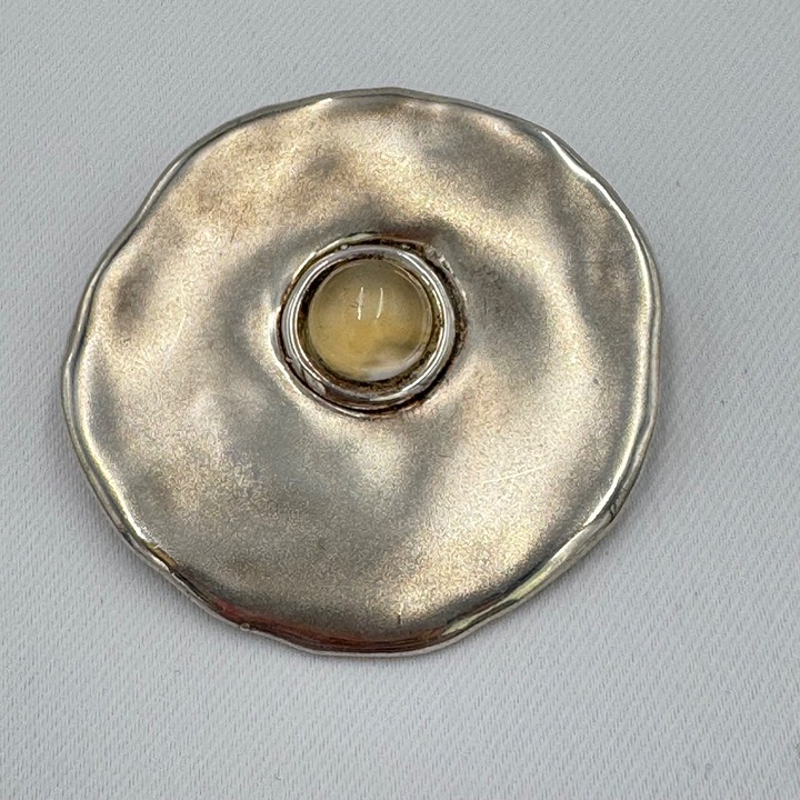 Bat Ami Israel brushed sterling silver brooch with a mother of pearl cabochon