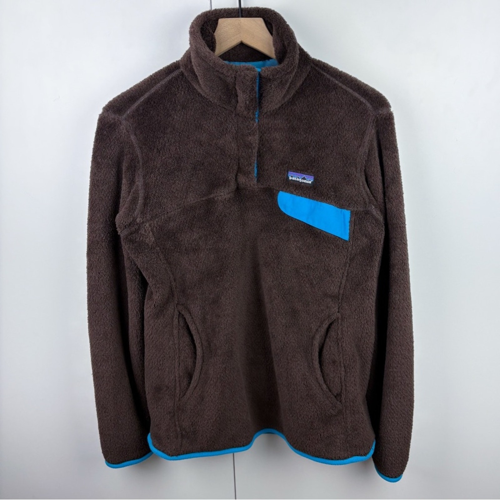 Patagonia Re Tool Snap T Pullover Fleece Polartec Brown Aqua Blue Large Womens