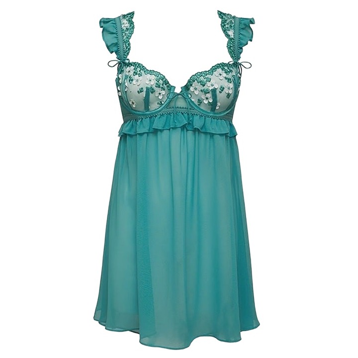 For Love & Lemons Women's Medium Daisy Embroidered Slip Dress in Teal