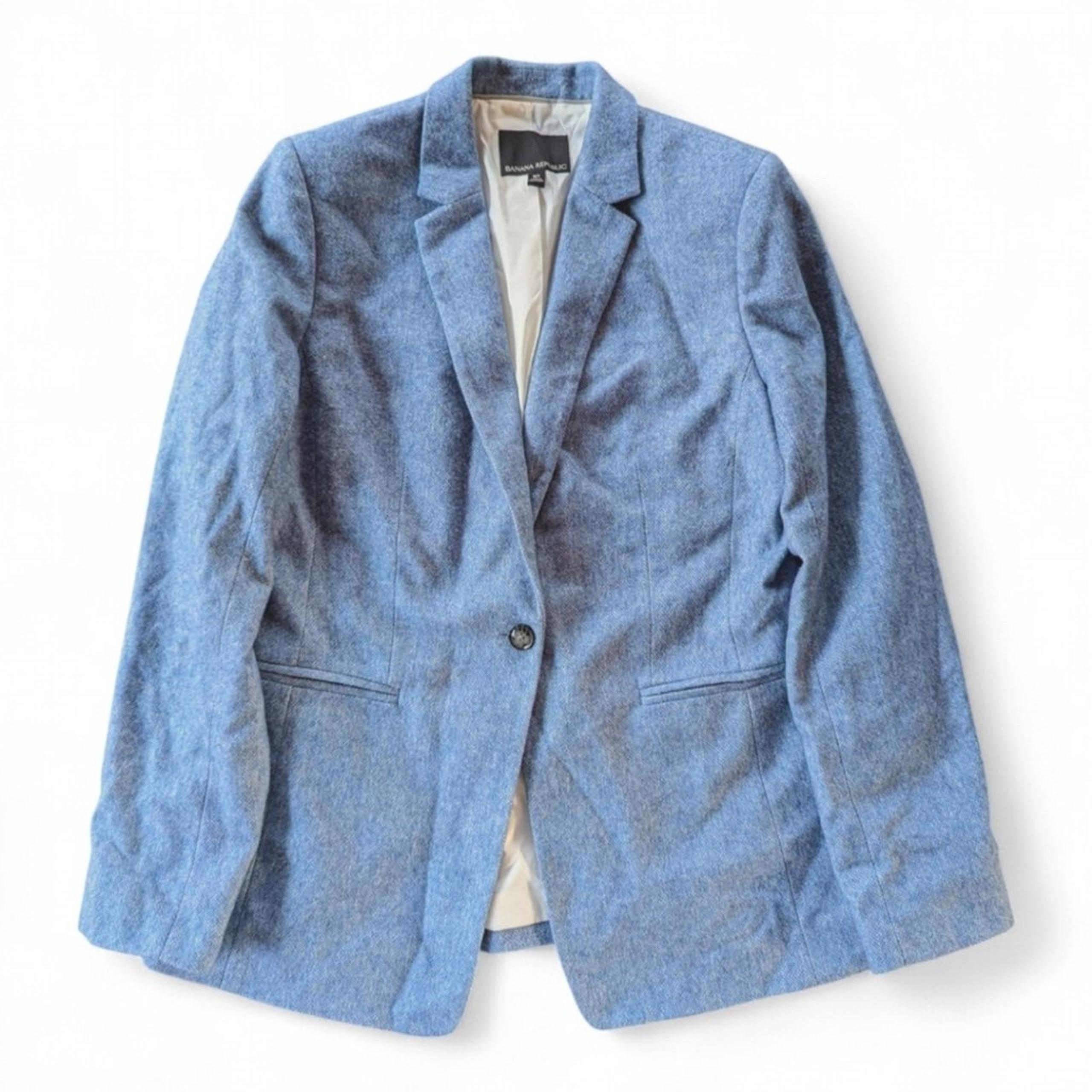 Banana Republic Italian Luxury Wool Heathered Blue Schoolboy Blazer Womens 10