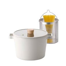 NEOFLAM FIKA 4.9 QT Pasta Deep Stockpot with Strainer Insert, Made in Korea