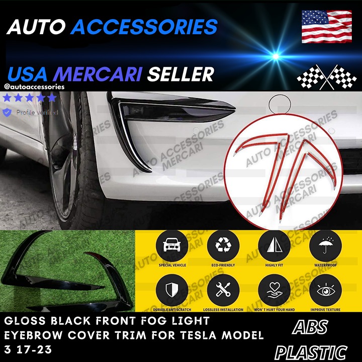 New Gloss Black Front Fog Light Eyebrow Cover Trim For Tesla Model 3 17-23
