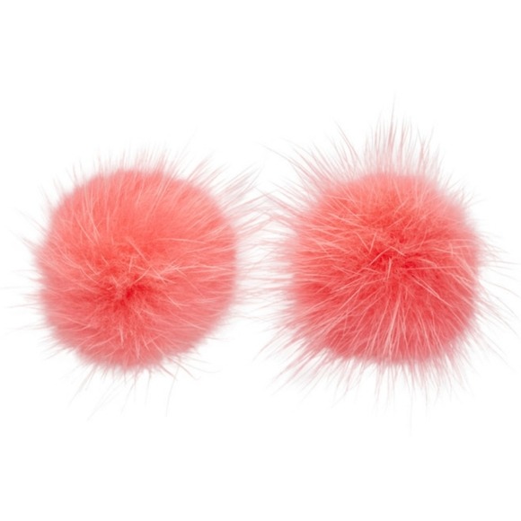 Wild and Woolly Pink Mink Fur Puff Stud Earrings