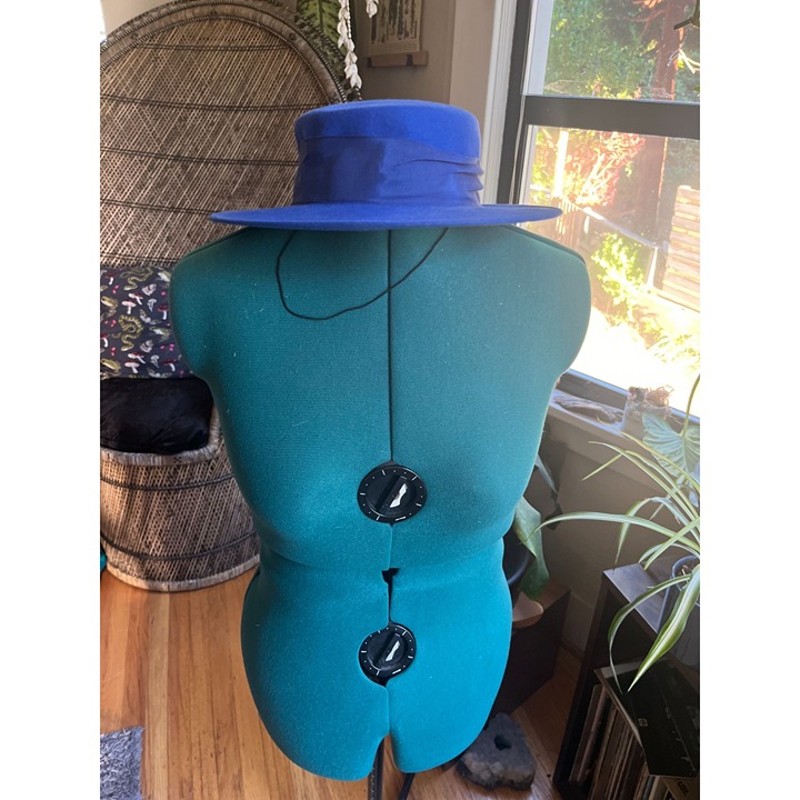 Vintage Deadstock with Tags Wool Royal Blue Brimmed Hat with White Flower on Bac