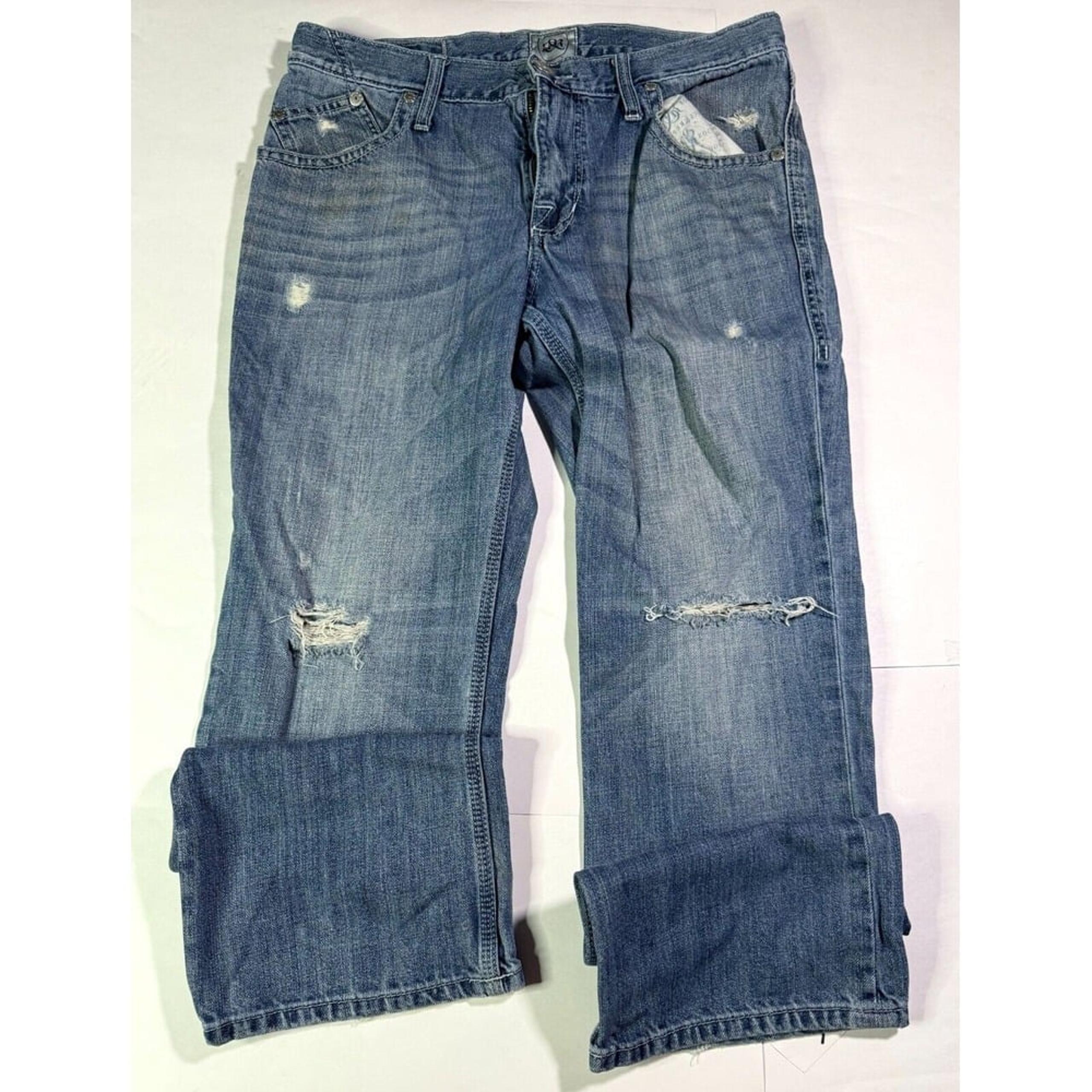 Rock & Republic Jeans Men's 34 X 30 Blue Denim Distressed Straight Leg Classic