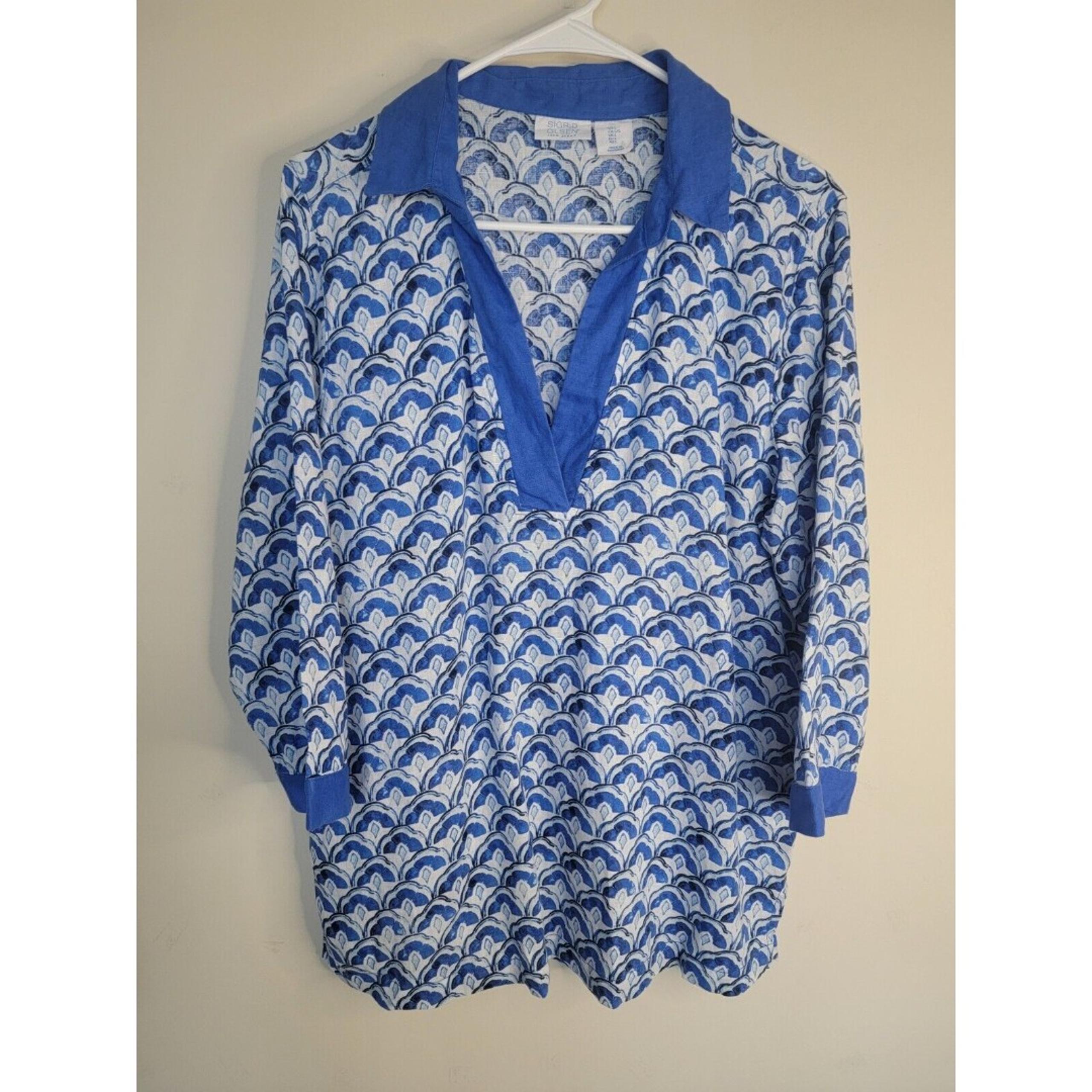 Sigrid Olsen Womens 100% Linen Popover Tunic Top Size Large