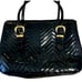 Ted Baker London Black Patent PVC Quilted Gold Logo Zip Buckle Agathis Bag Purse