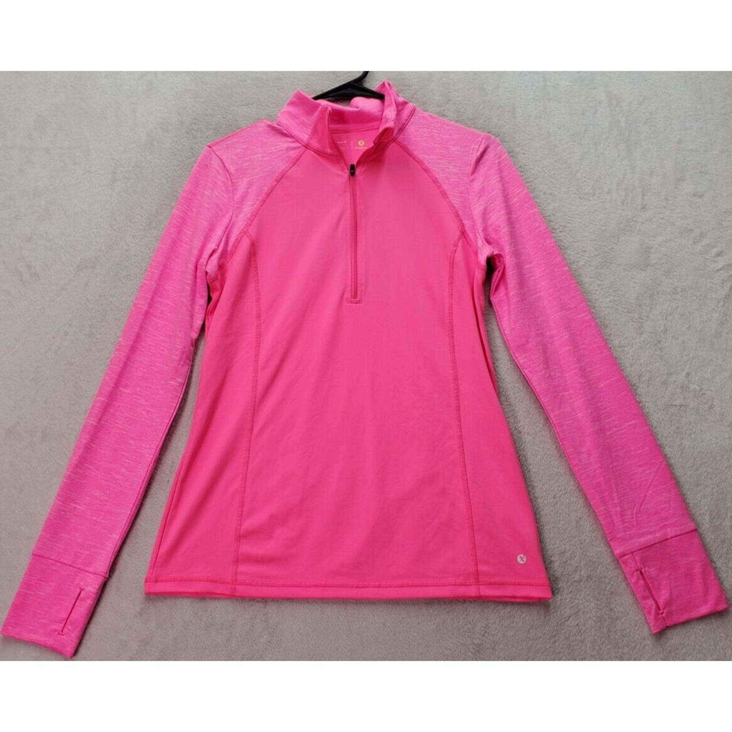 Xersion Activewear Shirt Women's Small Pink Long Sleeve Logo Semi Fit Half Zip