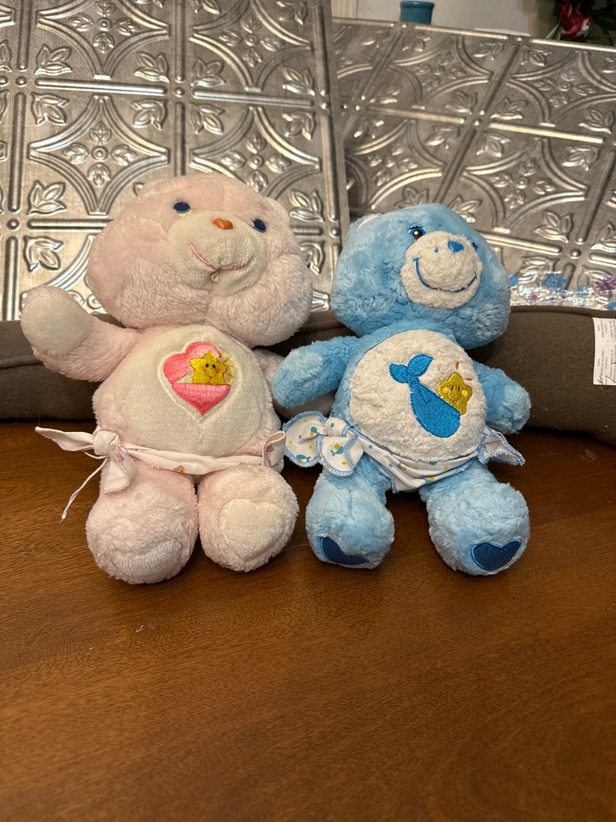 Vintage Care Bear Blue Baby Hugs 2002, & Pink Baby Tugs 1983 Kenner Rare 11 VGC