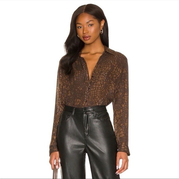 LAGENCE | Nina Long Sleeve Top In Taupe Leopard Size XS