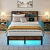 Full Bed Frame with Storage Charging Station Headboard, Smart LED Light