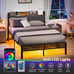 Full Bed Frame with Storage Charging Station Headboard, Smart LED Light