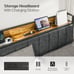 Full Bed Frame with Storage Charging Station Headboard, Smart LED Light