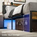 Full Bed Frame with Storage Charging Station Headboard, Smart LED Light
