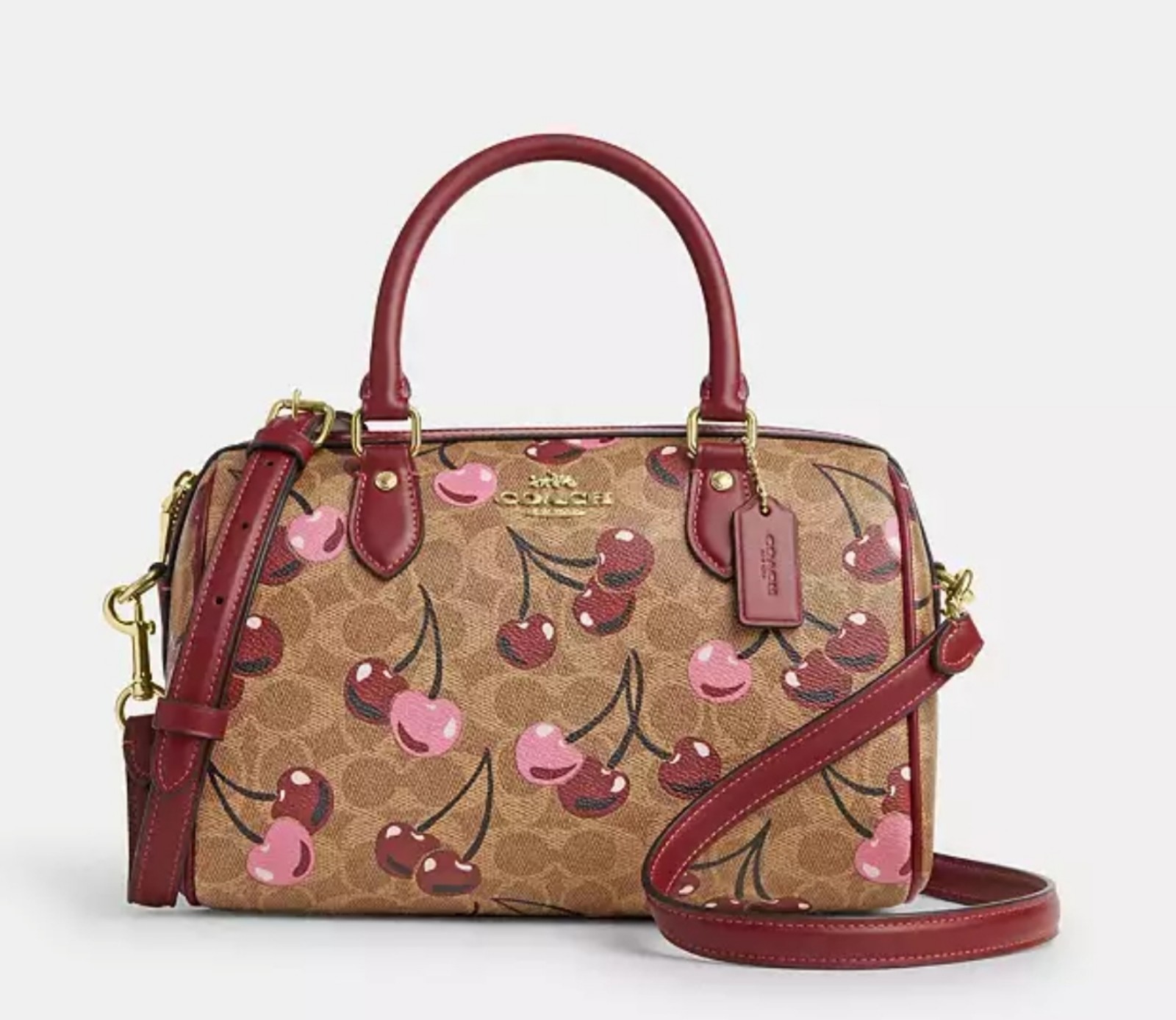 Coach Rowan Medium Satchel In Signature Canvas With Cherry Print